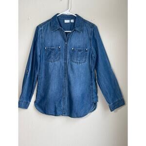 Chico's Denim Button-Down Shirt – Silver Accents & Chest Pockets size 4/ small